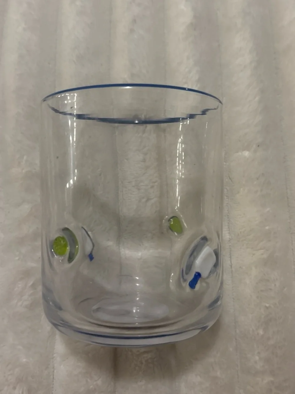 pickleball Clear Glass Accent Vase with Blue Rim and Green Dot Accents